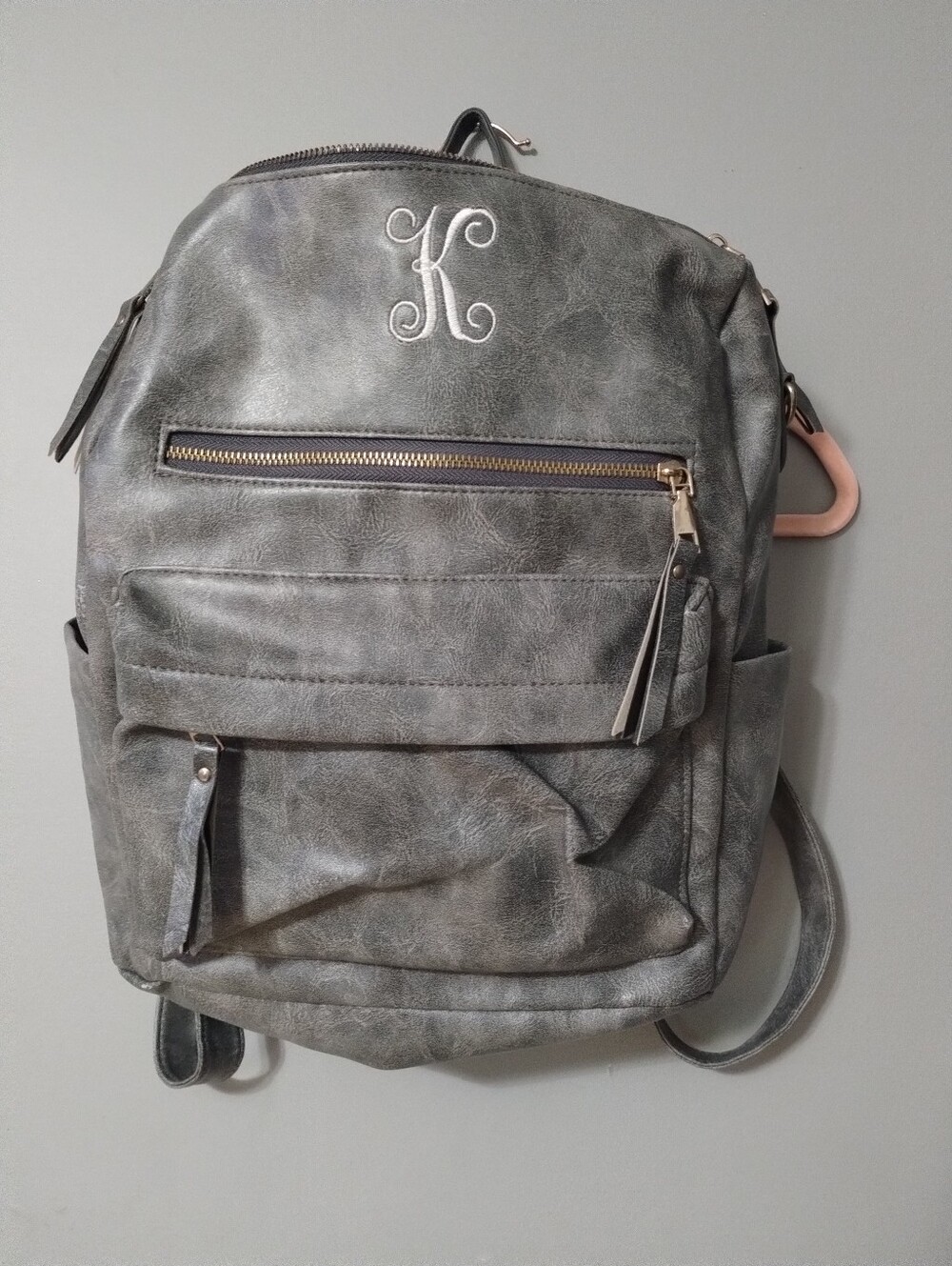 "K" Monogram Grey Backpack Bag